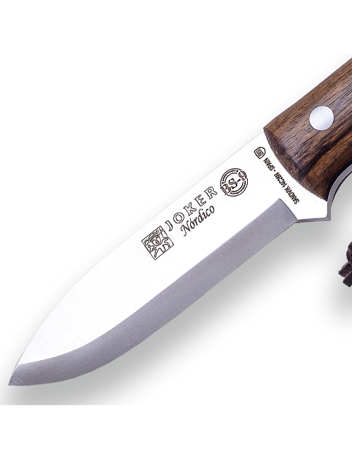 Cuchillo bushcraft Joker BS9 Nórdico CN115 con funda de cuero-madera de nogal