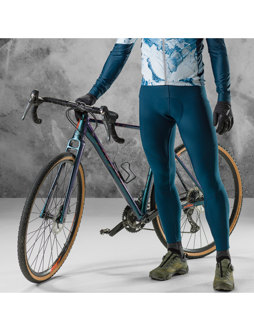 Löffler Radhose lang M Trägerhose Thermo Elastisch für Herren-Blau