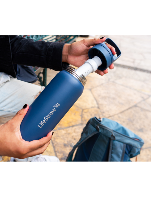 LifeStraw water filter bottle Go 2.0 Aegean Sea stainless steel insulated 700 ml-Blue