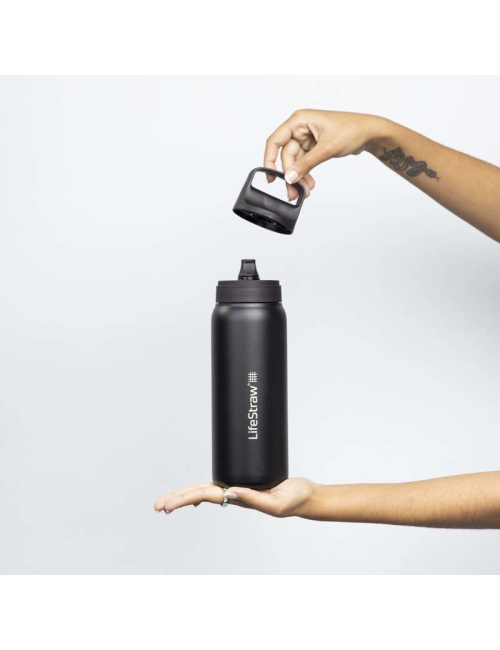 Botella de filtro de agua LifeStraw Go 2.0 negro con aislamiento de acero inoxidable de 1 litro-Negro