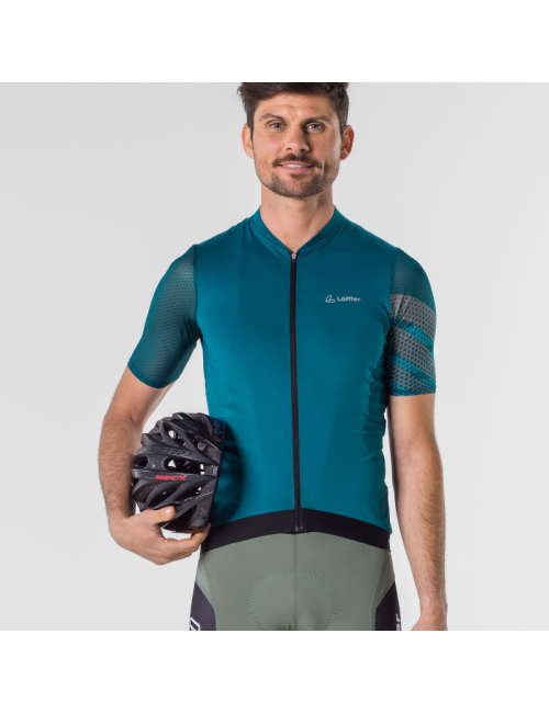 Loeffler manica corta M Bici Jersey FZ POW Air scuro Benzina-Blu